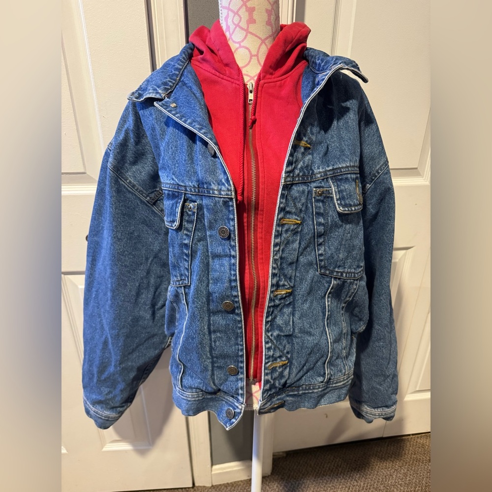 AMAZING Vintage 90s GAP fleece lined Hooded Denim Jacket